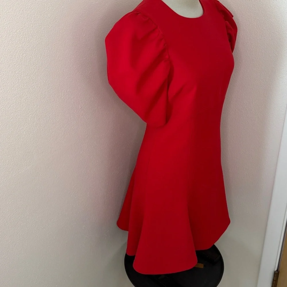 Likely poppy red mini dress flutter hem short sleeve back zip 6 Revolve